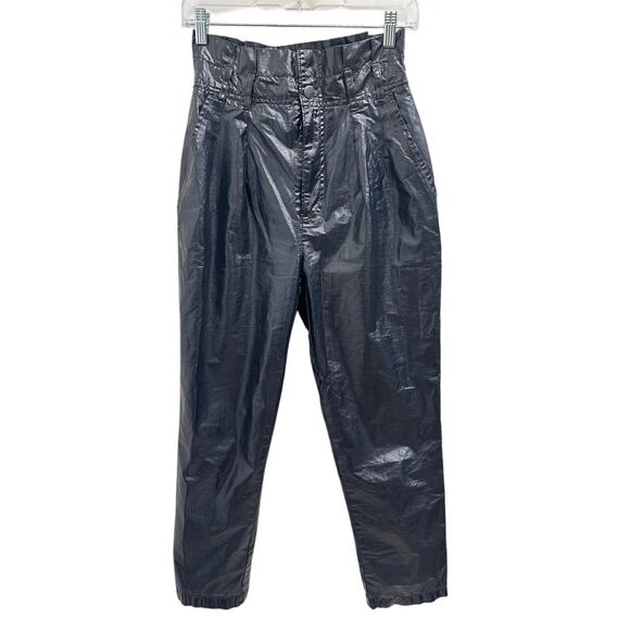 Free People Wonderwoman Pleated Metallic Paperbag High-Rise Pants Size 0 Festive - Picture 2 of 10